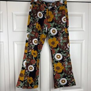 Run & Fly Floral Flare Pants 70s Retro Boho High Rise Bell Bottoms Size 30